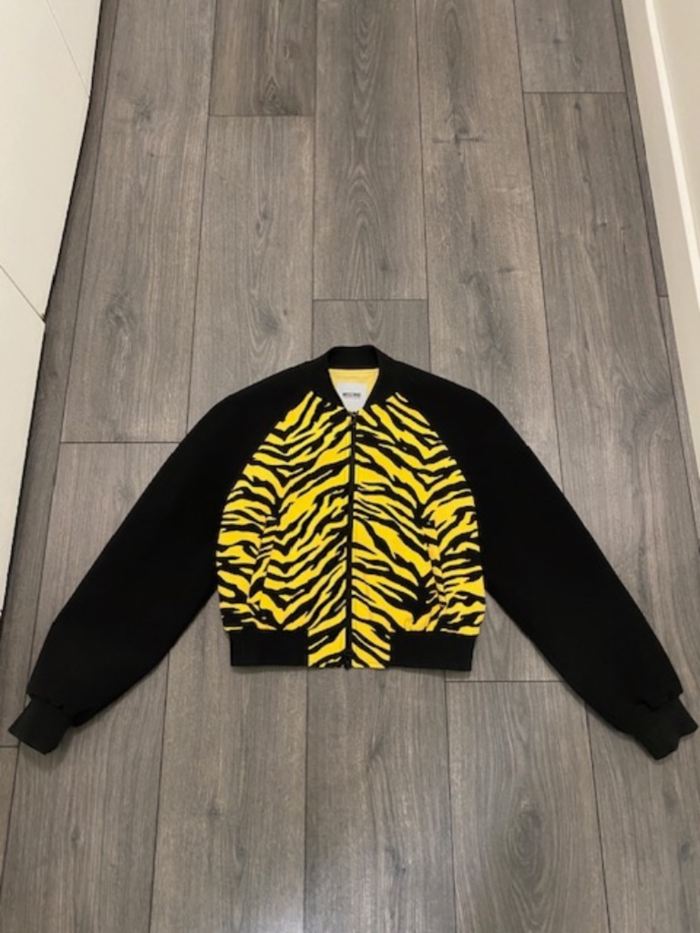 Moschino Zebra Print Cropped Bomber Jacket Size 6 NWT